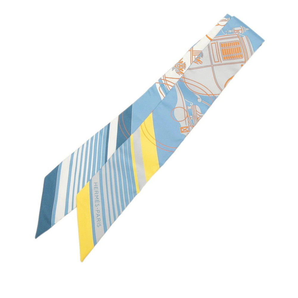 Hermes Twilly Ex libris Scarf Muffler Blue Multicolor Silk Women's HERMES